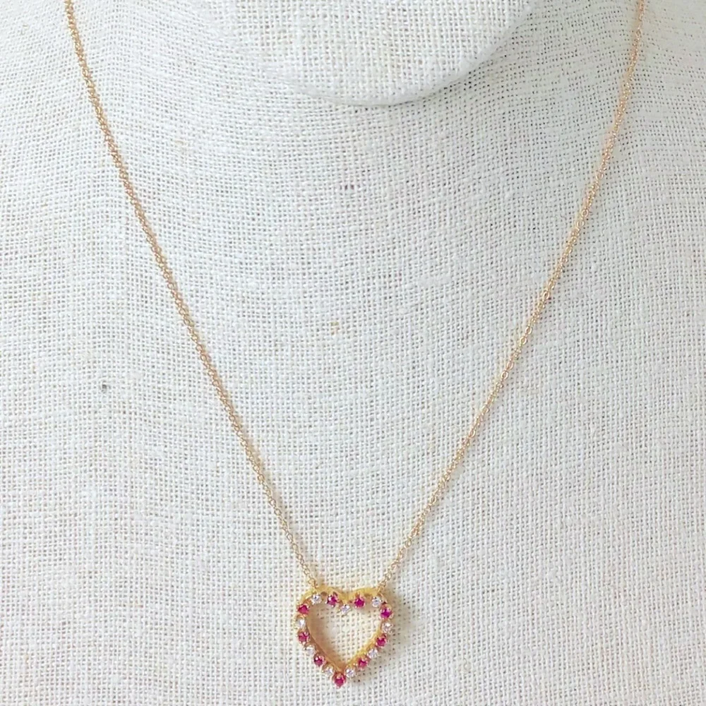 🌹SOLD! ❌ 18K Open Heart Red Ruby Diamond Necklace - Picture 7 of 11